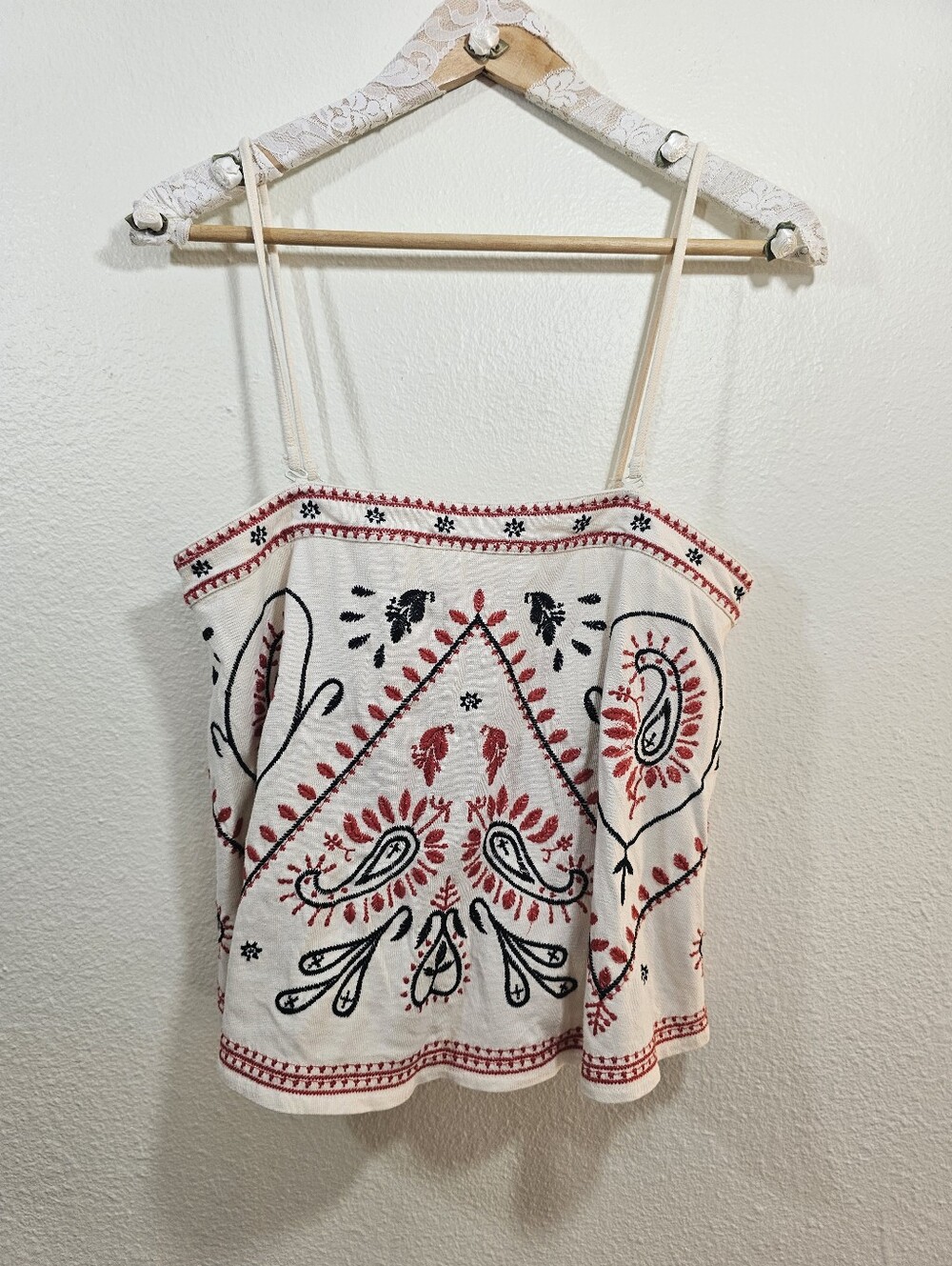 Free People Flirt Alert Boho Embroidered Top Removable Straps Small EUC